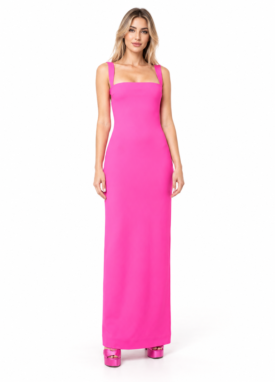 Fuchsia Square Neck Maxi Dress - Amara