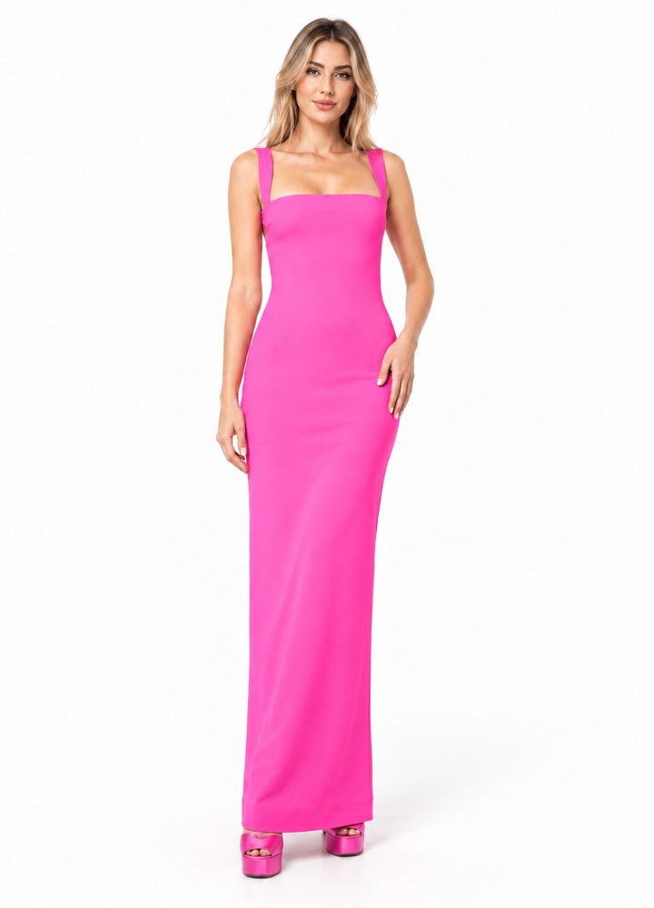 Fuchsia Square Neck Maxi Dress - Amara