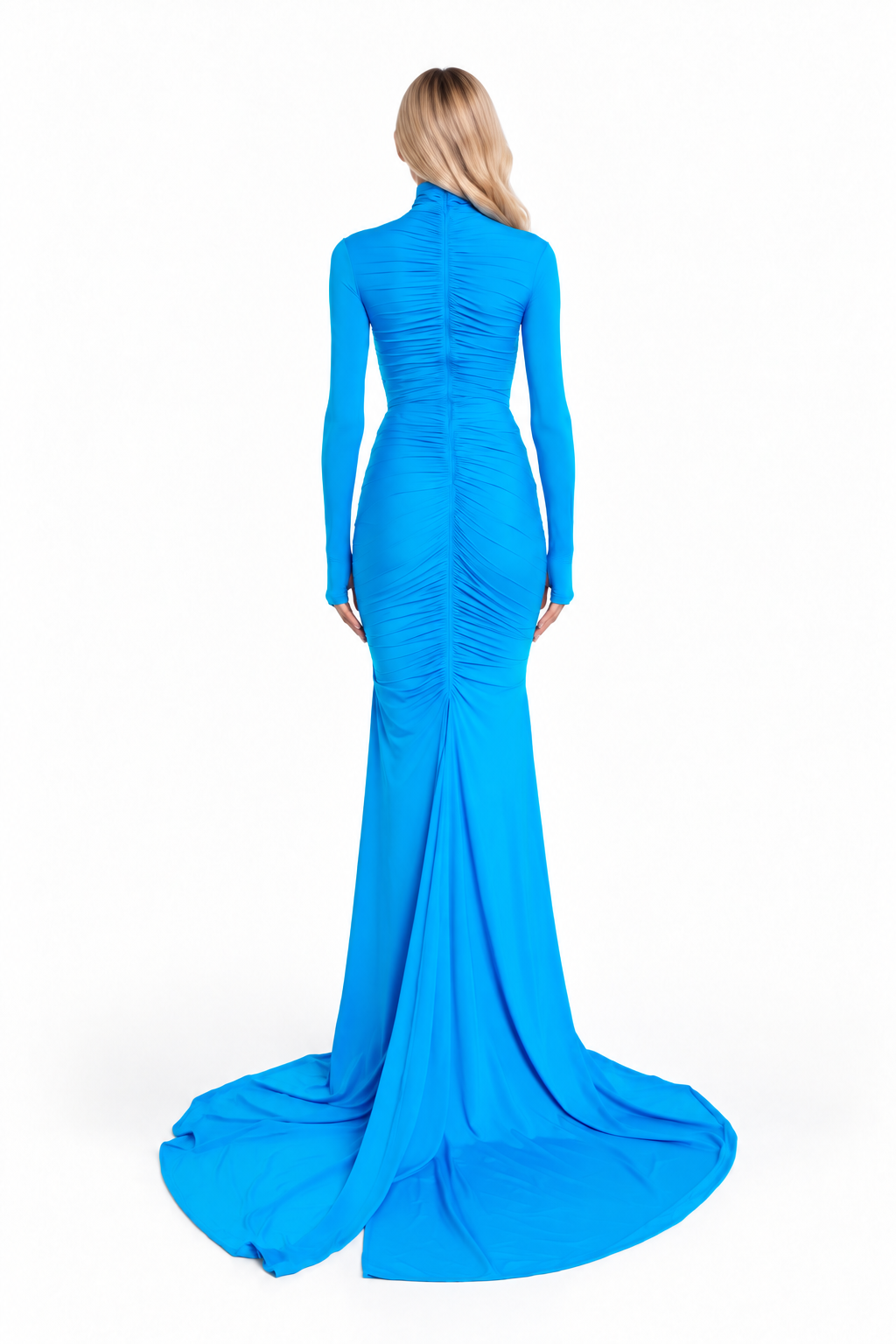 Azure Ruched High-Neck Maxi Dress - Celeste