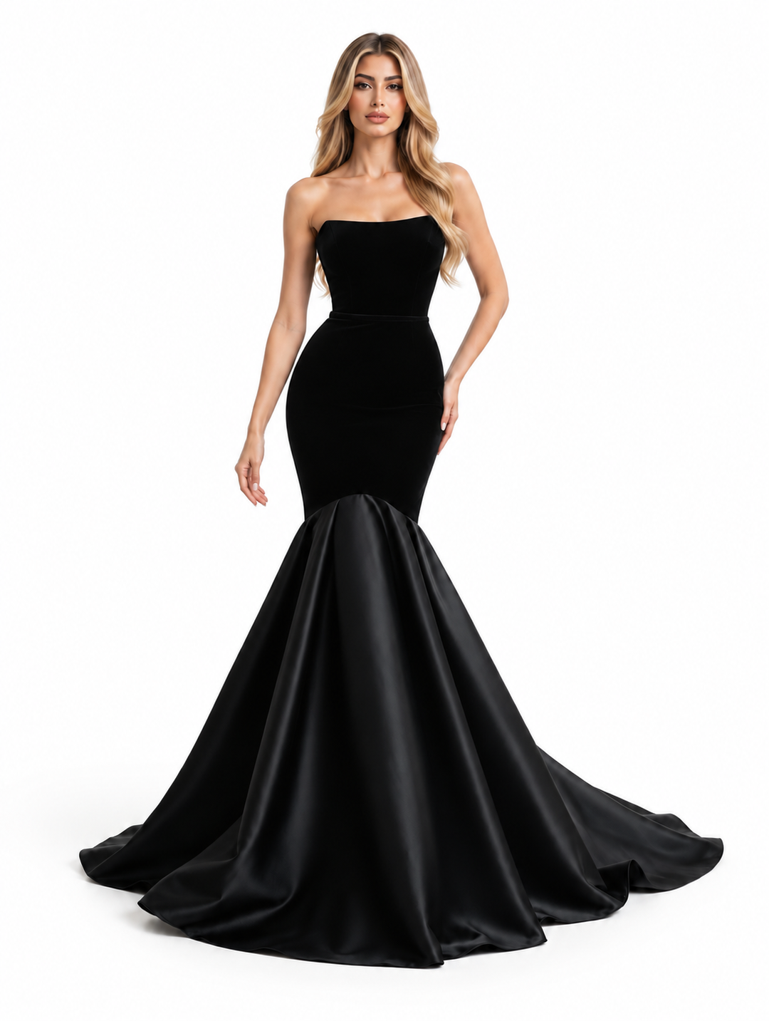 Black Strapless Mermaid Gown - Elowen