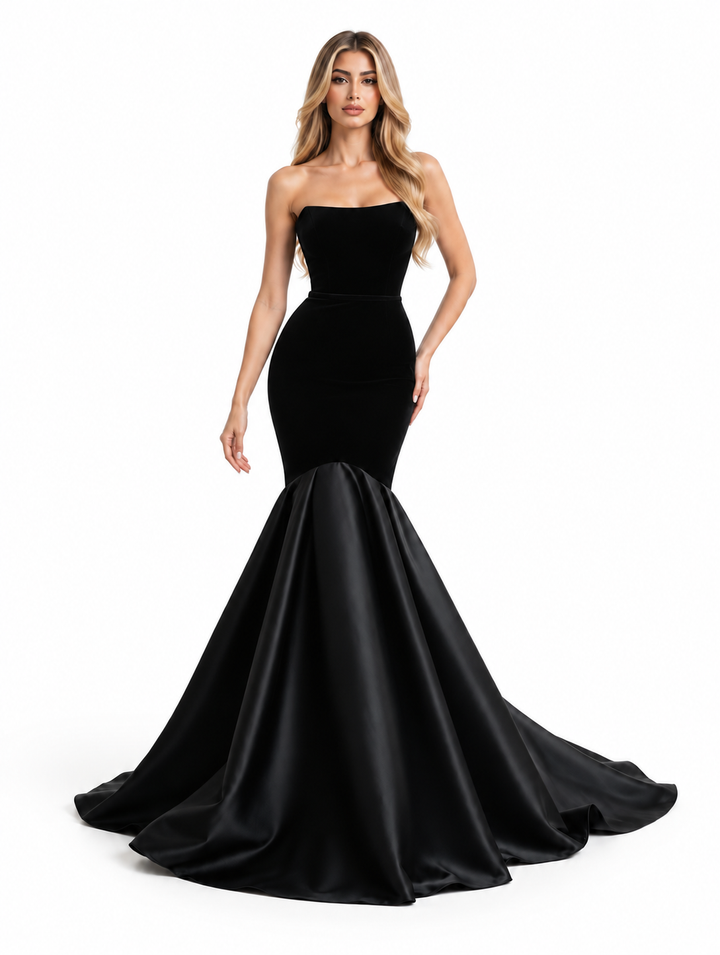 Black Strapless Mermaid Gown - Elowen
