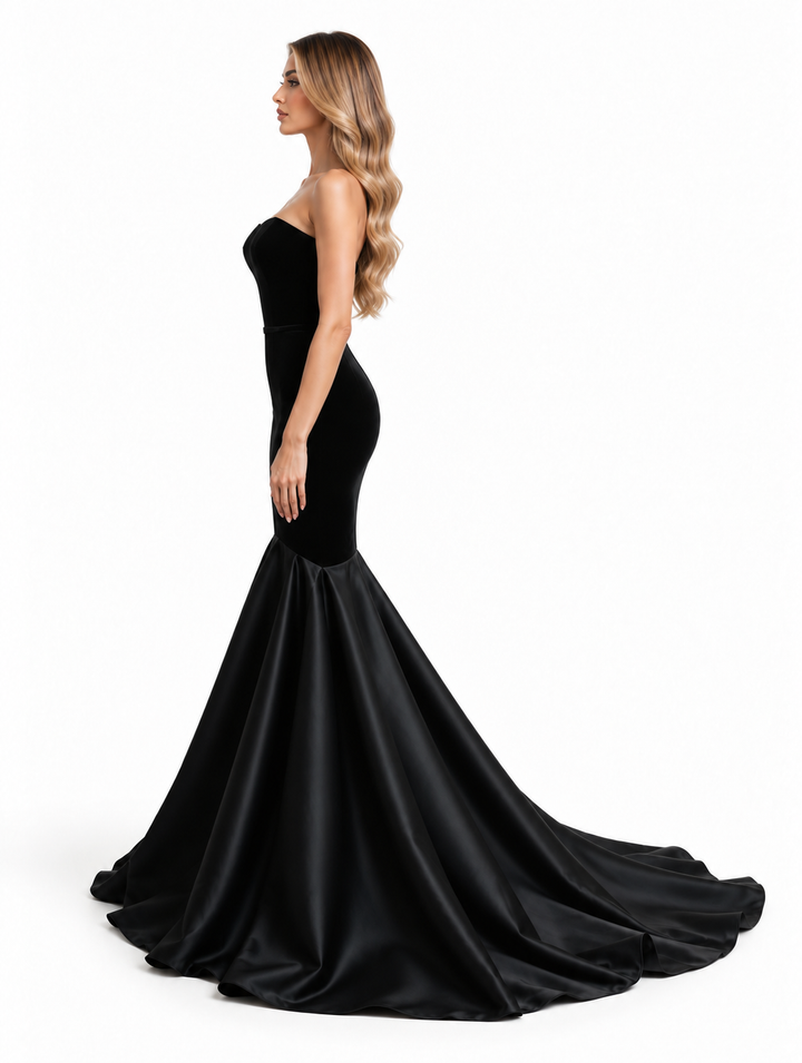 Black Strapless Mermaid Gown - Elowen