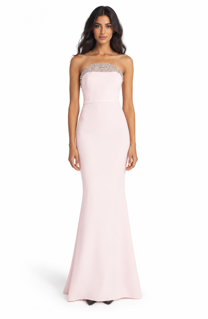Blush Crystal Strapless Maxi Dress - Rosalie