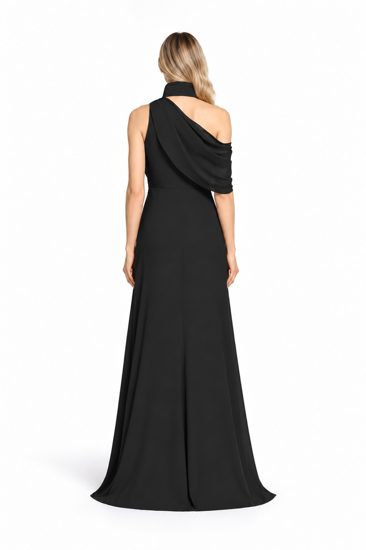 Black Asymmetric Halter Maxi Dress - Selene