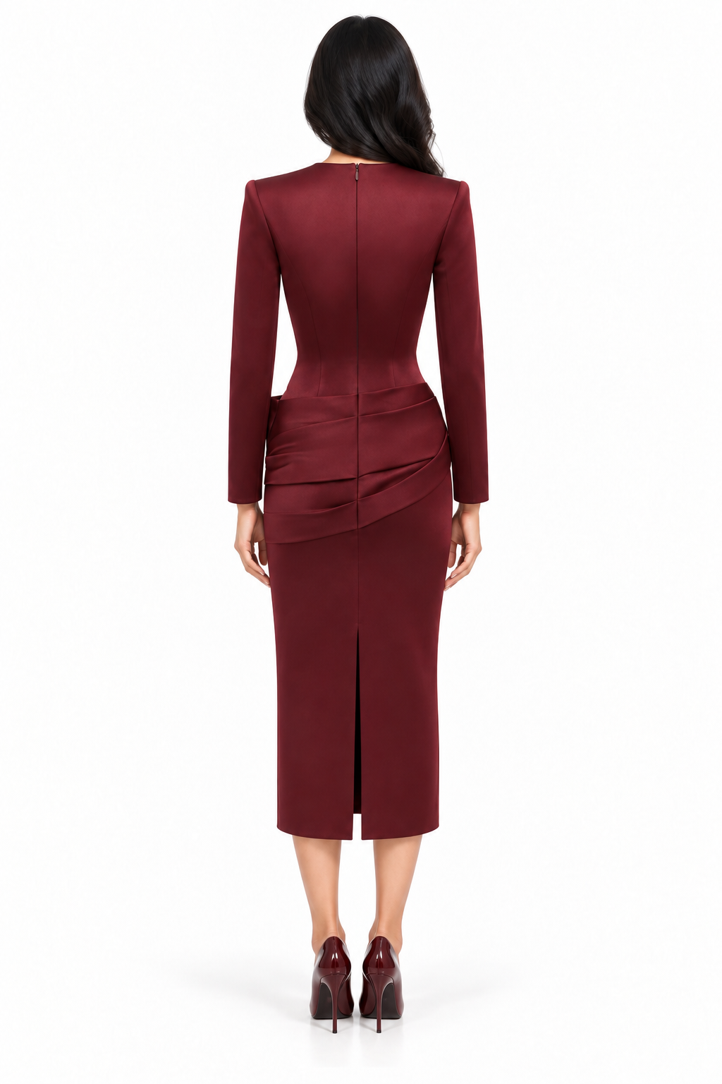 Burgundy Draped Waist Midi Dress - Verona