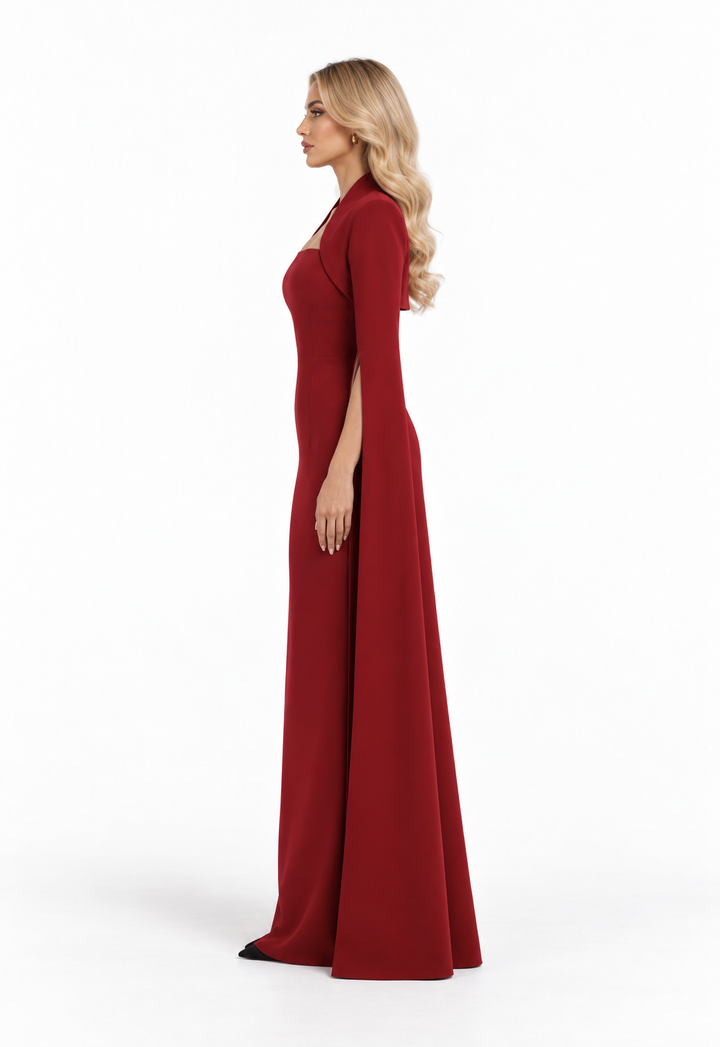 Red Cape Sleeve Maxi Dress - Alessandra