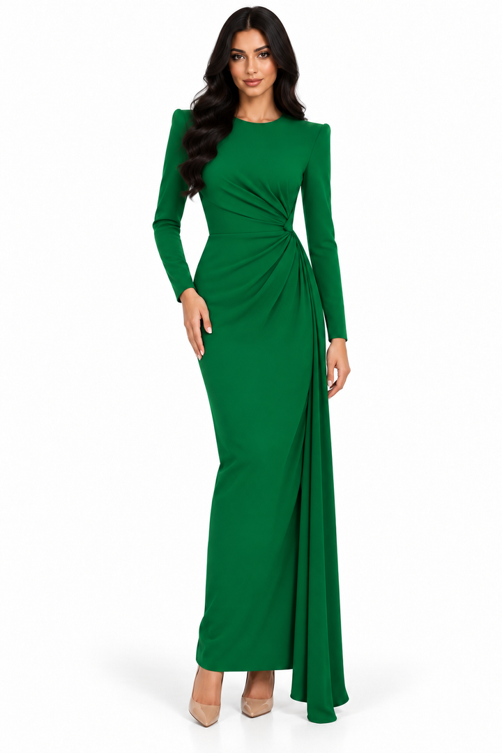 Emerald Ruched Draped Midi Dress - Alessandra