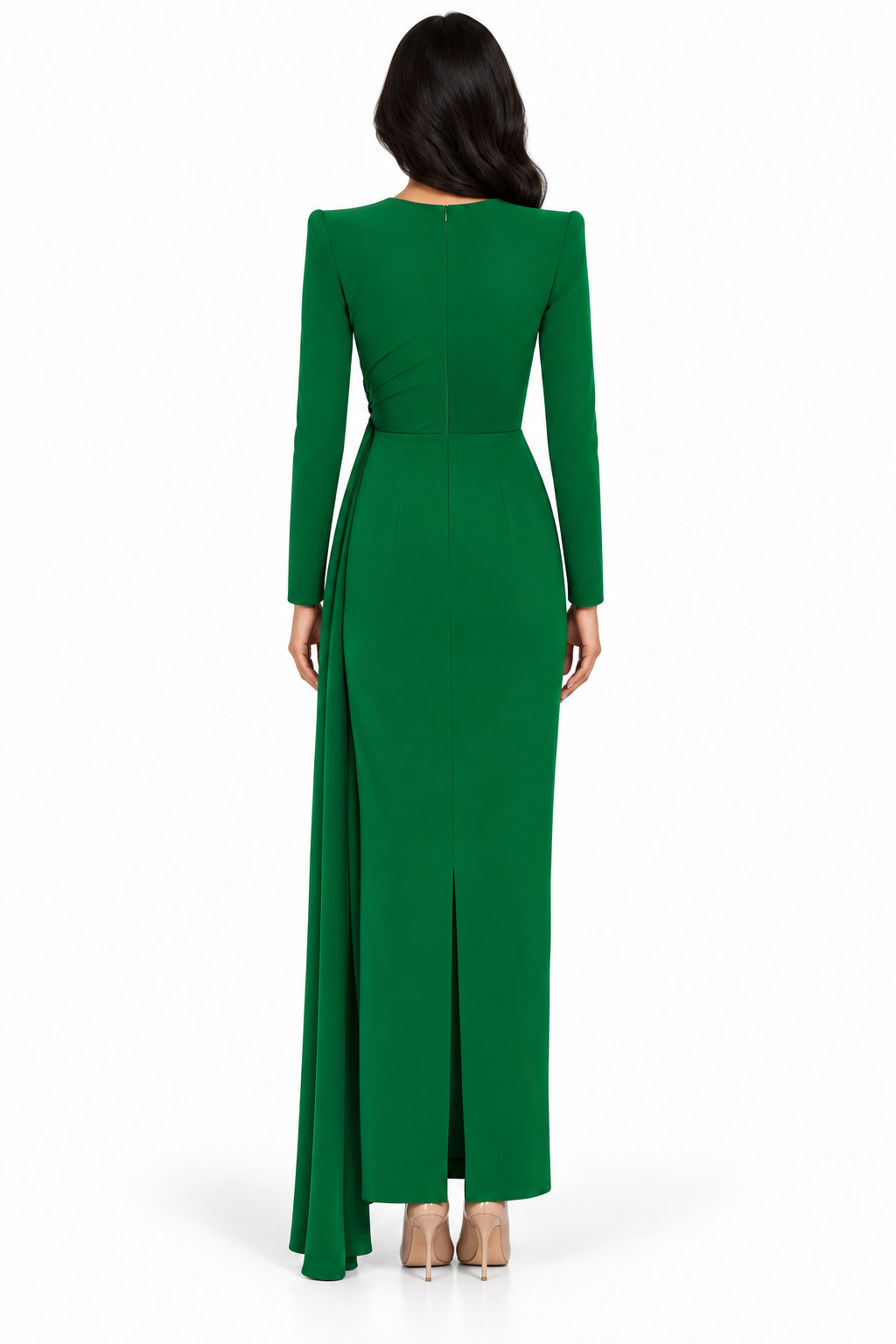 Emerald Ruched Draped Midi Dress - Alessandra