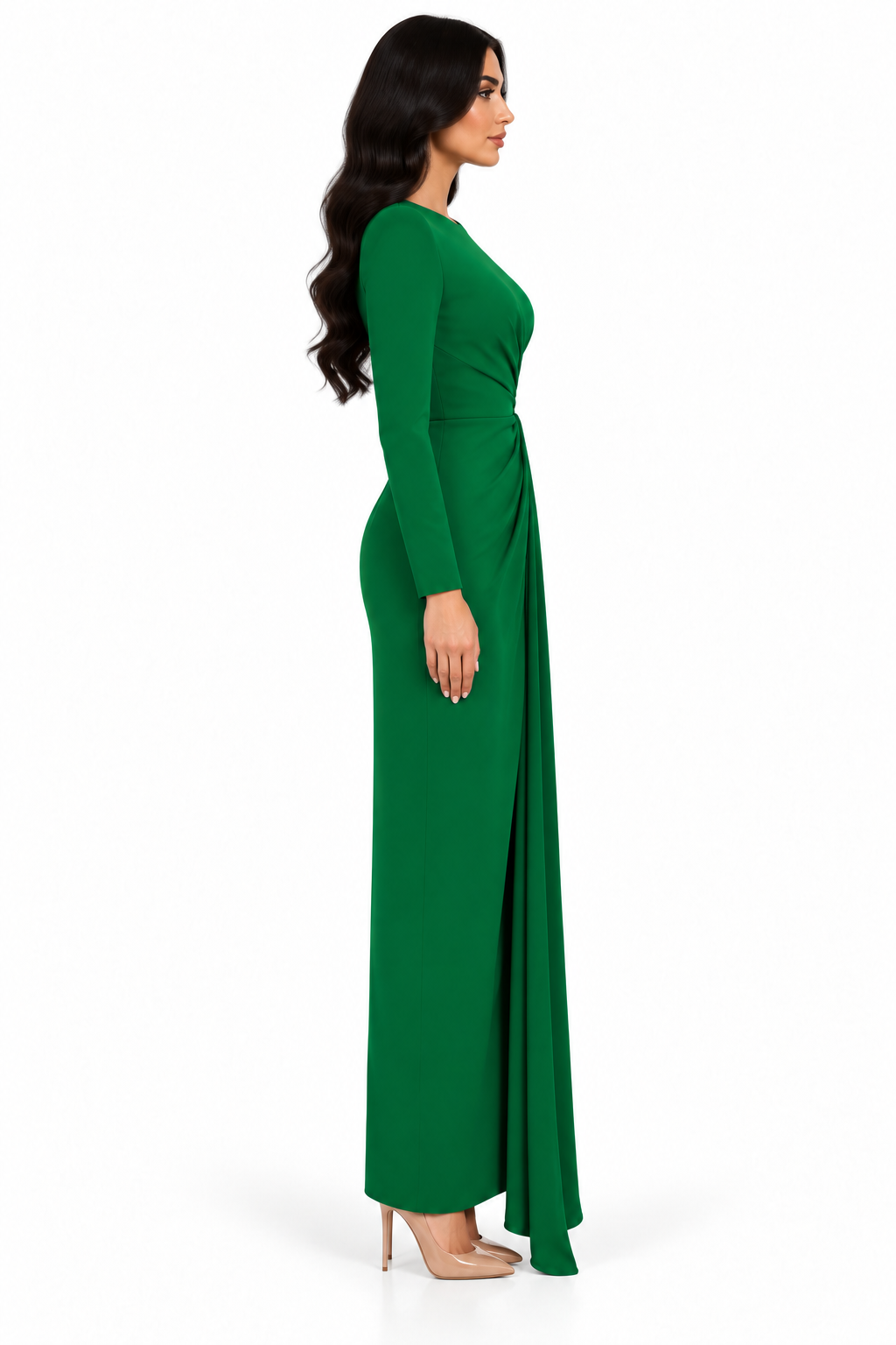 Emerald Ruched Draped Midi Dress - Alessandra