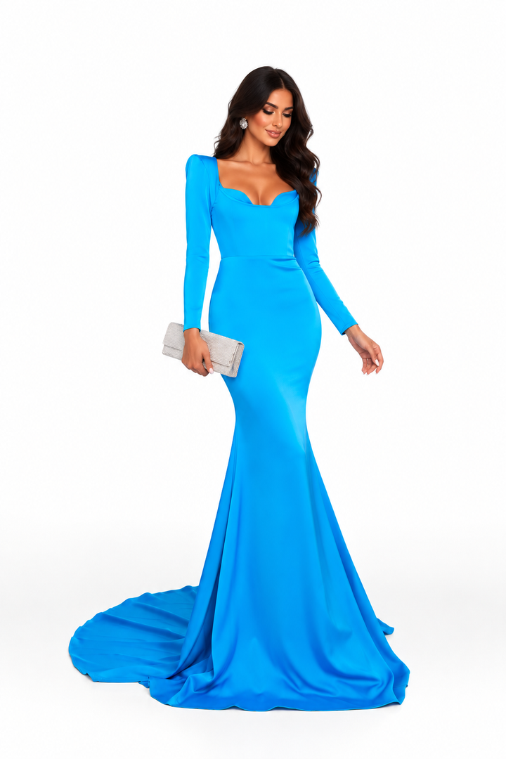 Azure Sculpted Neck Mermaid Maxi Dress - Celestia