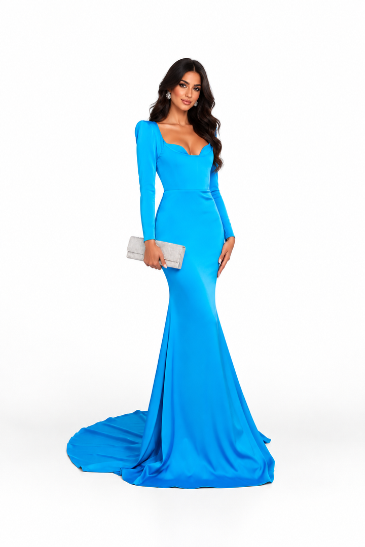 Azure Sculpted Neck Mermaid Maxi Dress - Celestia