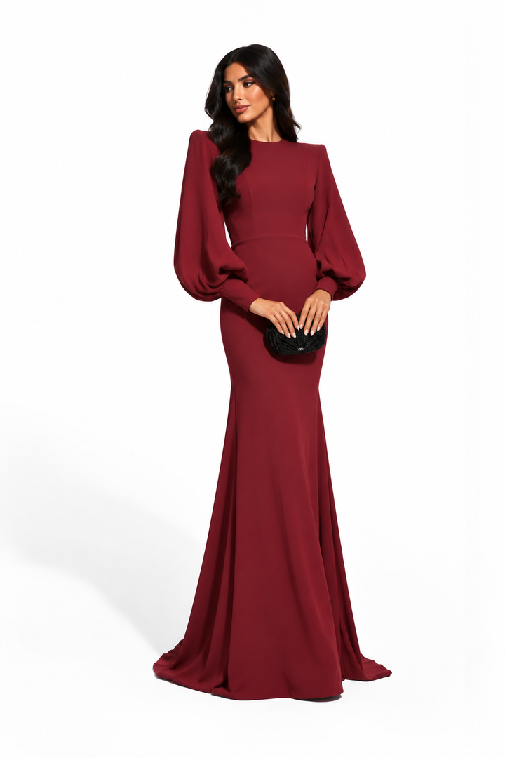 Burgundy Balloon Sleeve Maxi Dress - Marcella