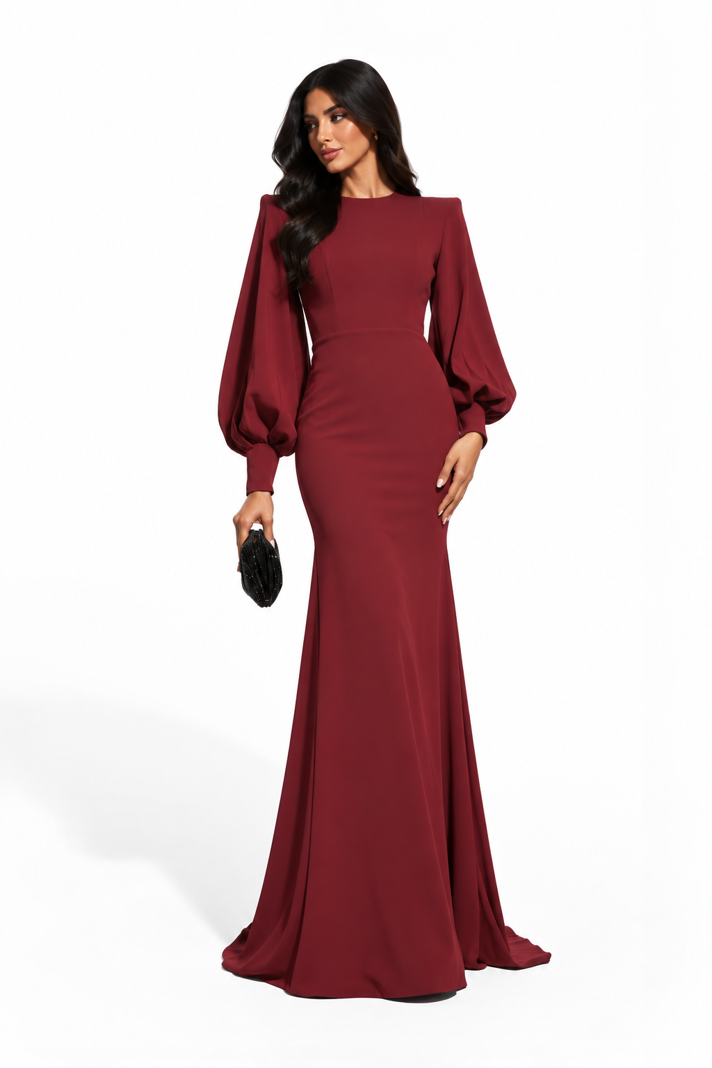 Burgundy Balloon Sleeve Maxi Dress - Marcella