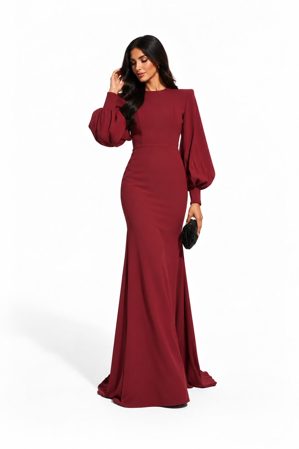 Burgundy Balloon Sleeve Maxi Dress - Marcella