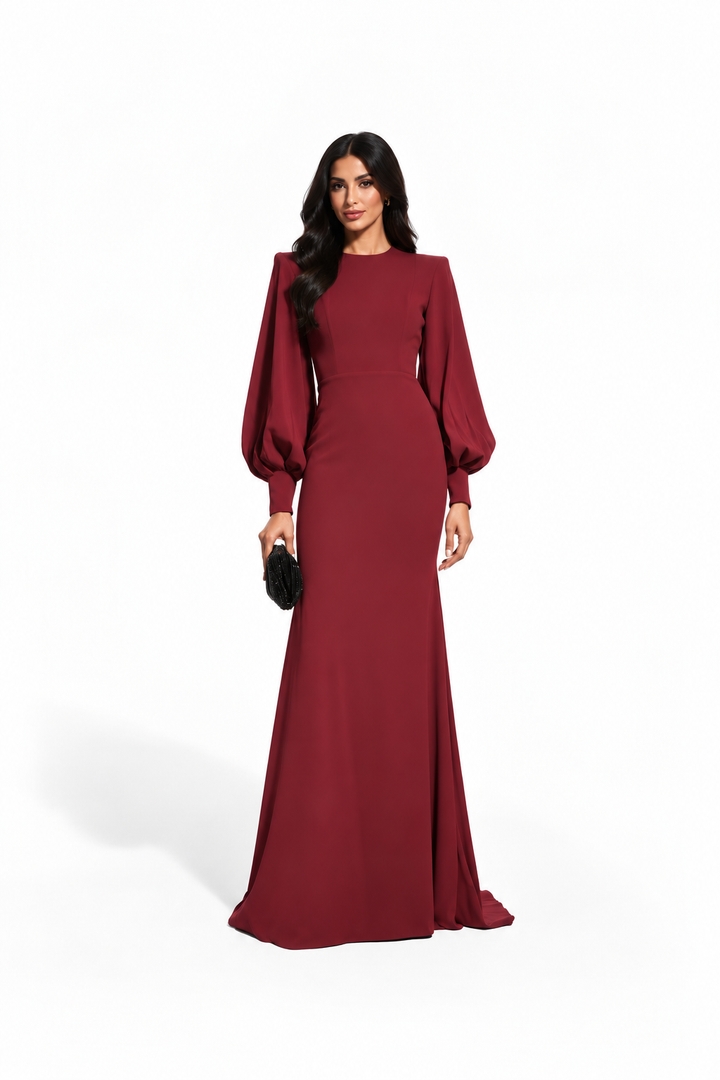 Burgundy Balloon Sleeve Maxi Dress - Marcella