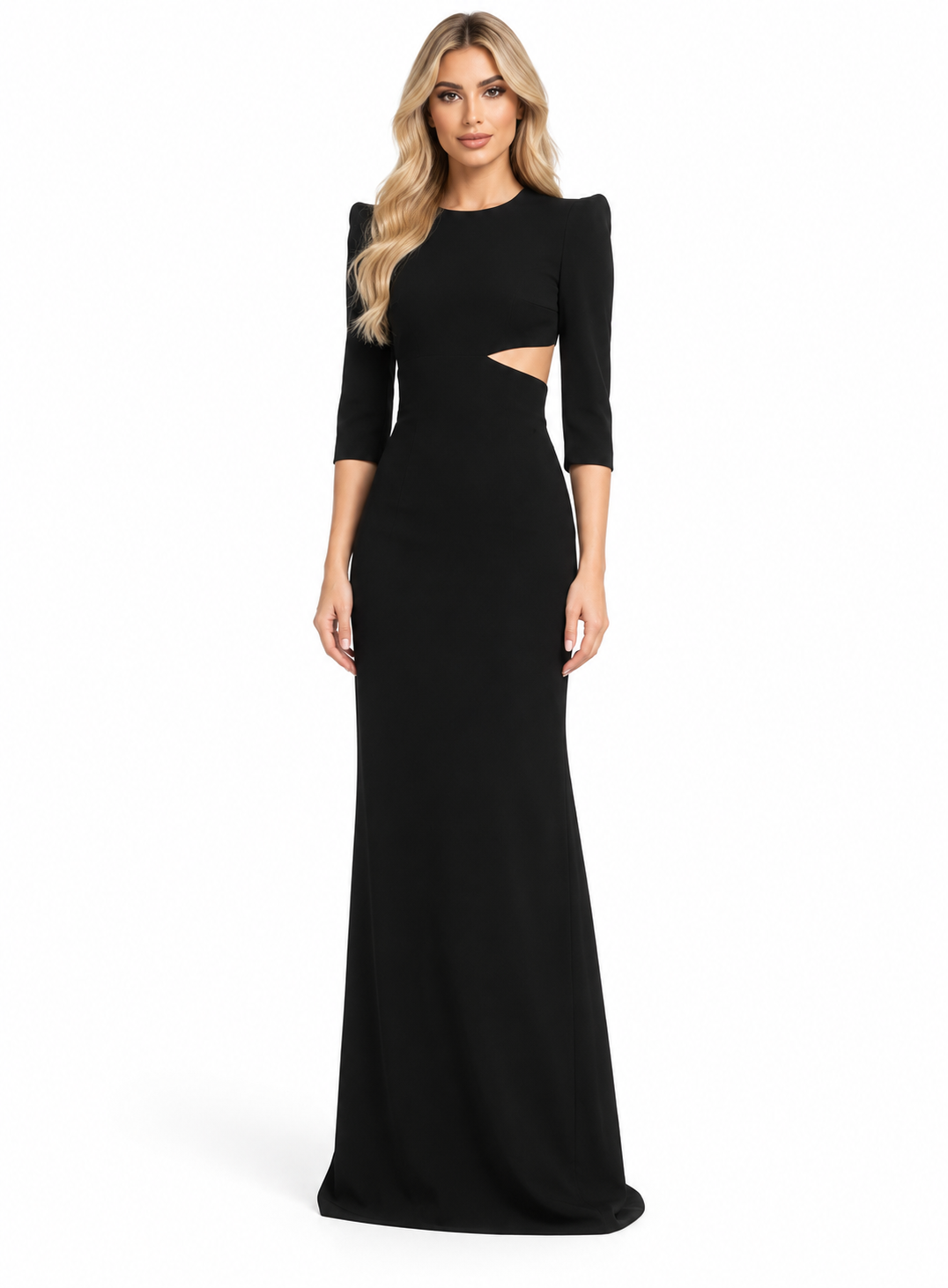 Black Cut-Out Structured Shoulder Maxi Dress - Aurelia