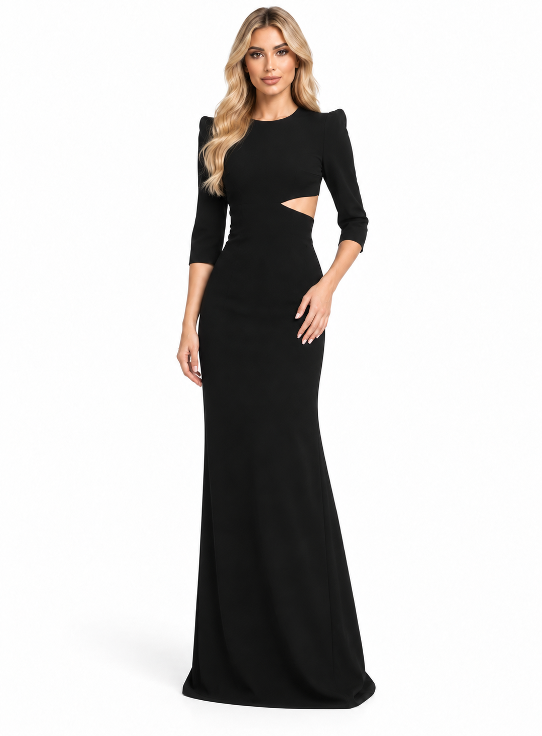 Black Cut-Out Structured Shoulder Maxi Dress - Aurelia