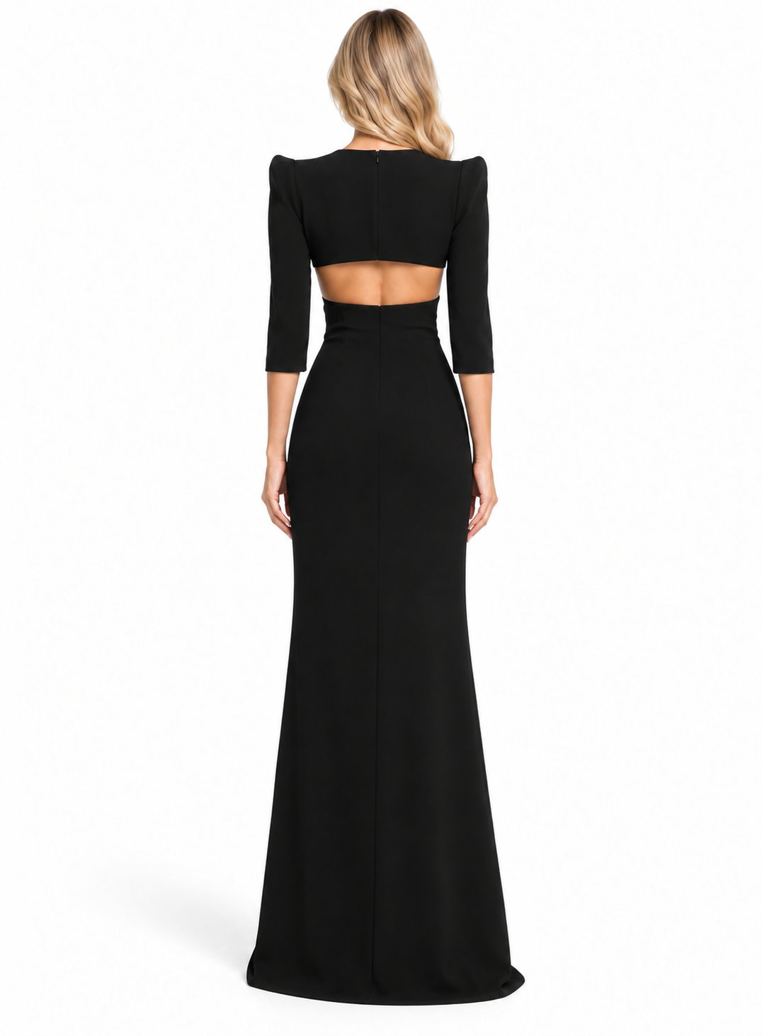 Black Cut-Out Structured Shoulder Maxi Dress - Aurelia