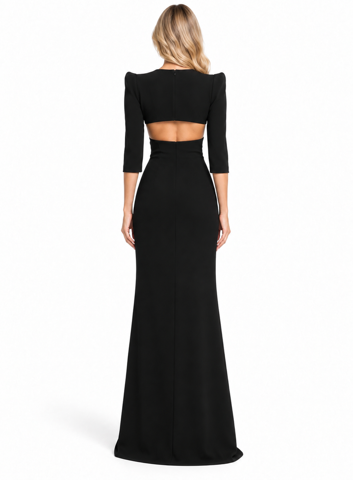 Black Cut-Out Structured Shoulder Maxi Dress - Aurelia