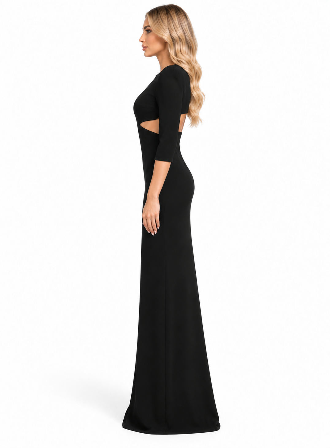 Black Cut-Out Structured Shoulder Maxi Dress - Aurelia
