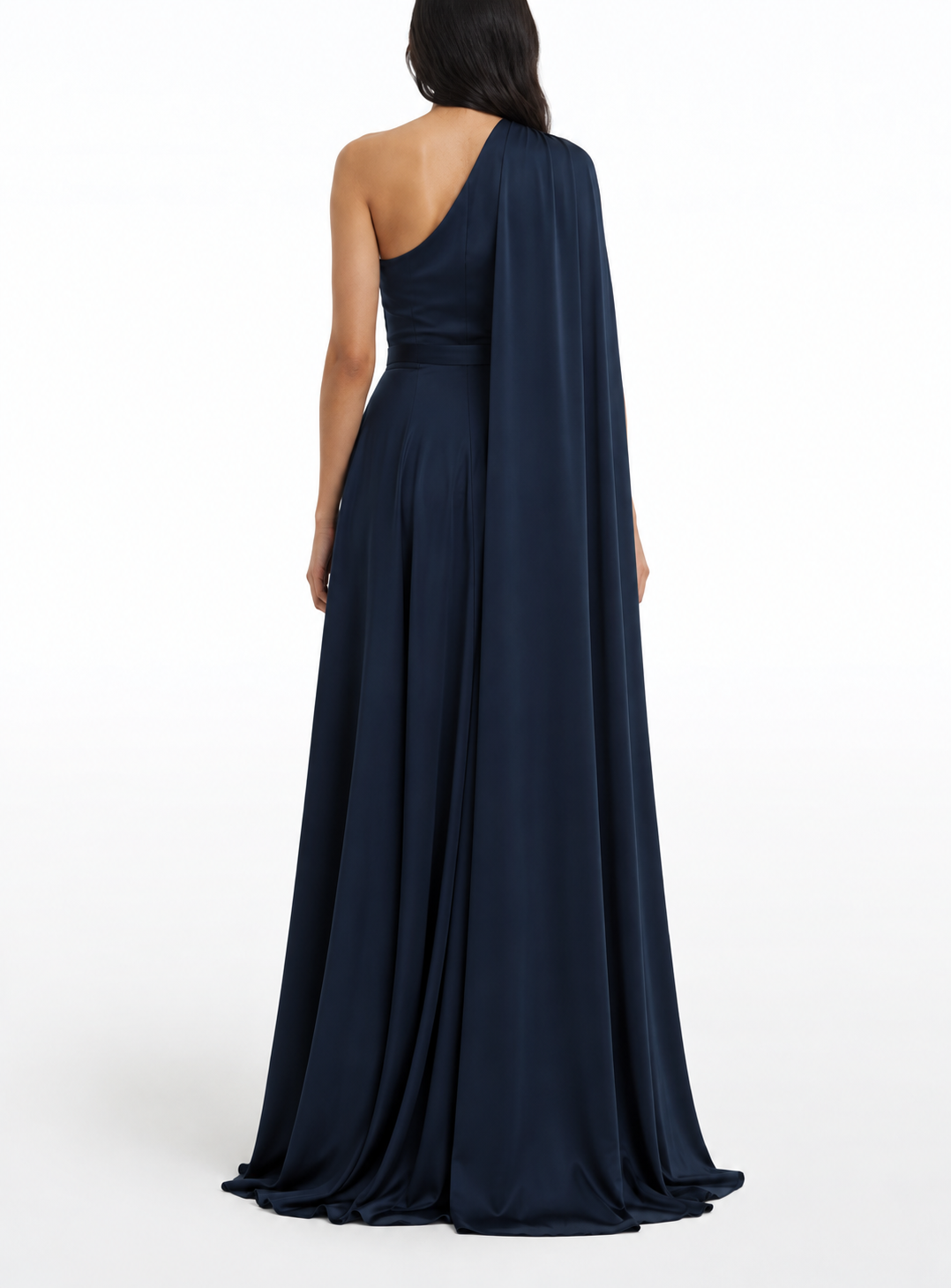 Navy One-Shoulder Cape Maxi Dress - Seraphina