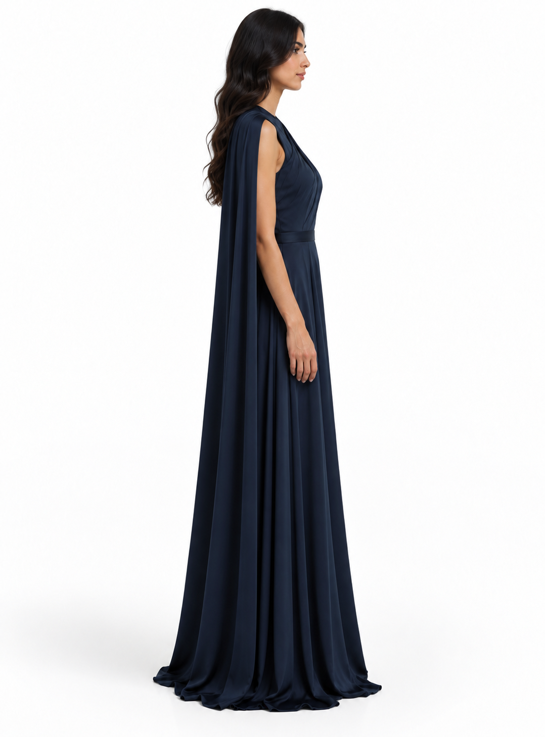 Navy One-Shoulder Cape Maxi Dress - Seraphina