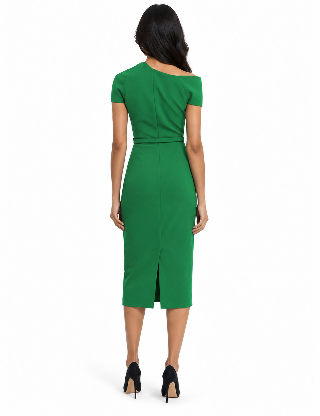 Emerald Draped Asymmetric Midi Dress - Evelina