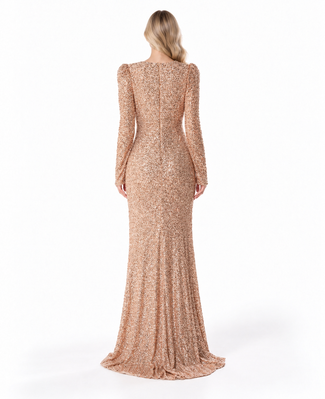 Champagne Sequin Embellished Maxi Dress - Aurelia