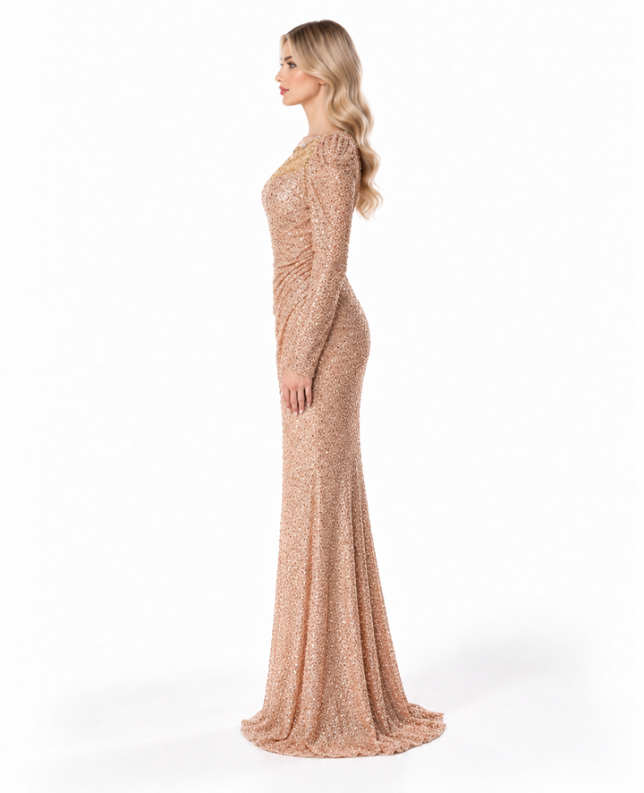 Champagne Sequin Embellished Maxi Dress - Aurelia