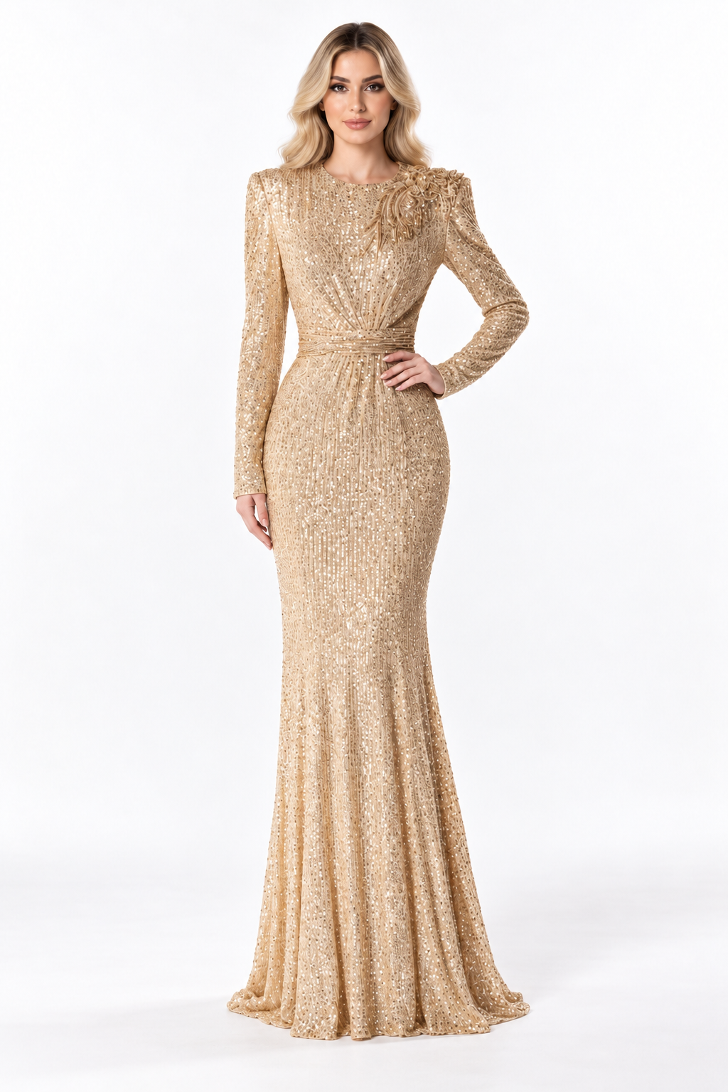 Gold Sequin Draped Maxi Dress - Aurelia