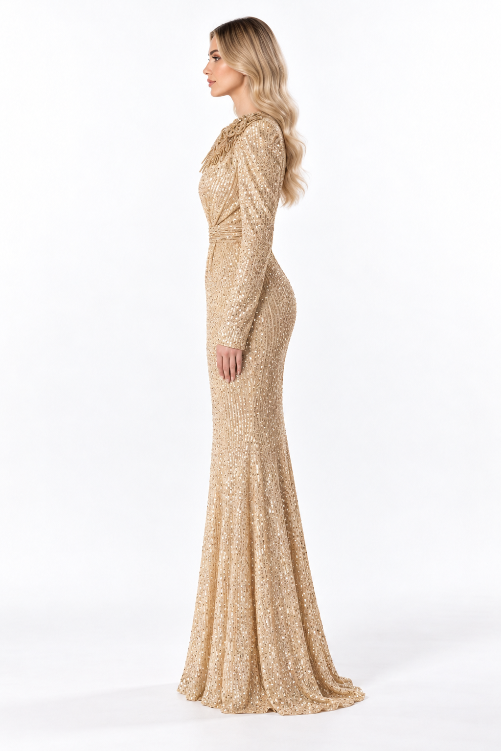 Gold Sequin Draped Maxi Dress - Aurelia