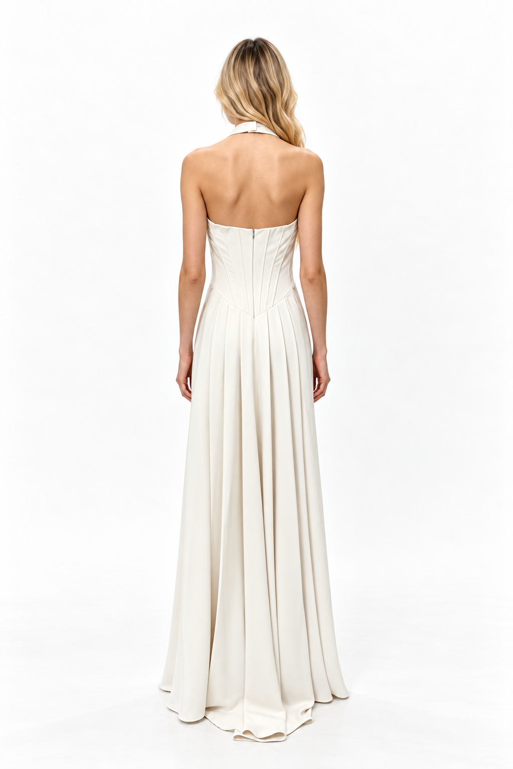 Ivory Embellished Halter Draped Maxi Dress - Seraphina