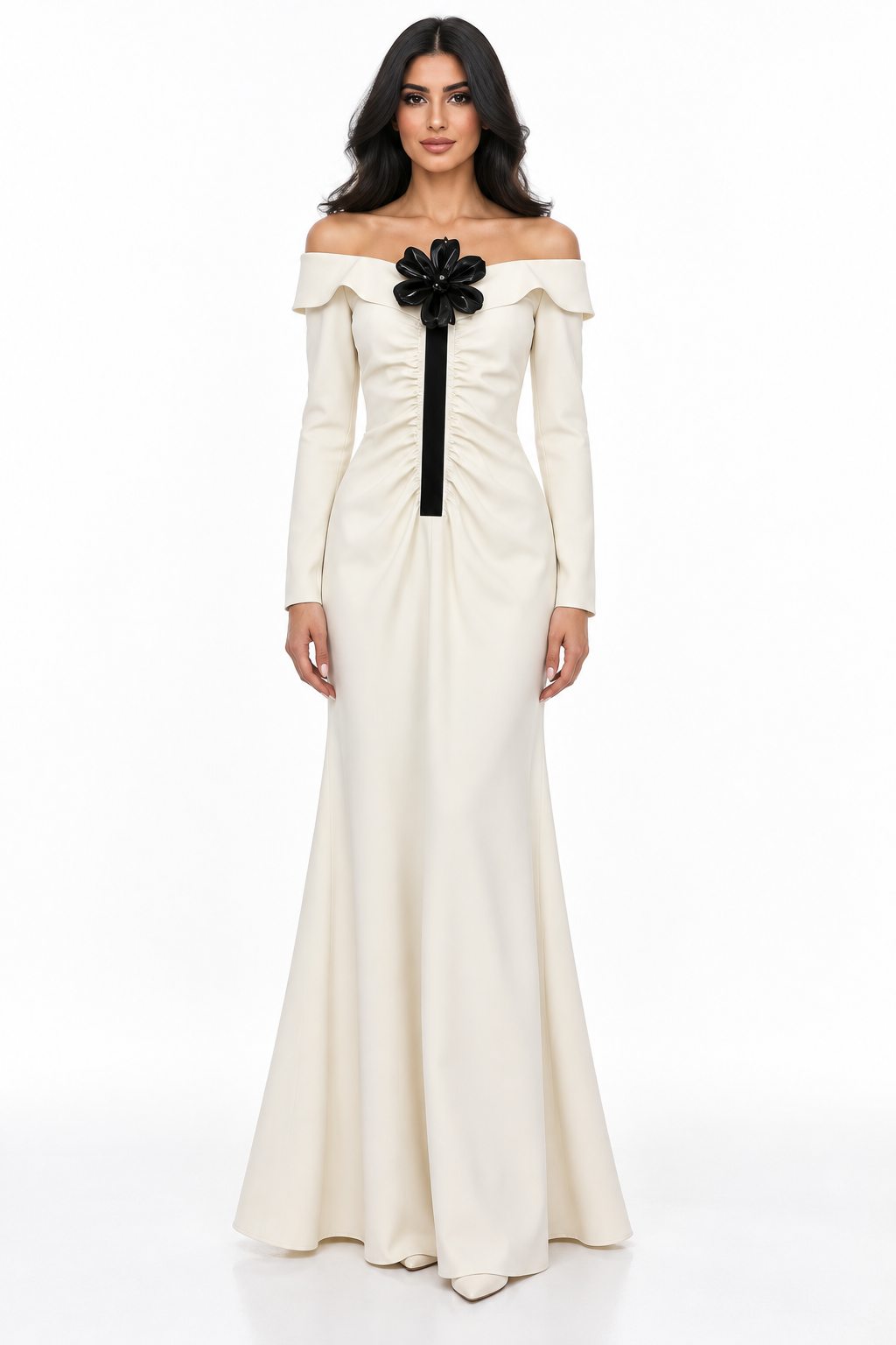 Ivory Off-Shoulder Floral Mermaid Dress - Celestine