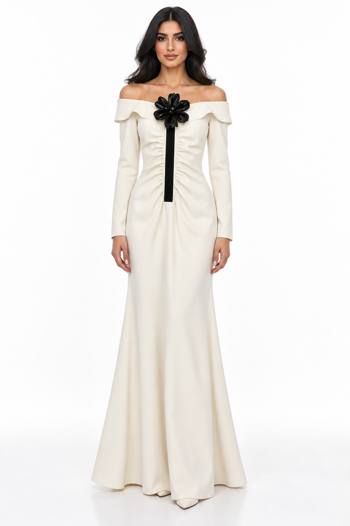 Ivory Off-Shoulder Floral Mermaid Dress - Celestine