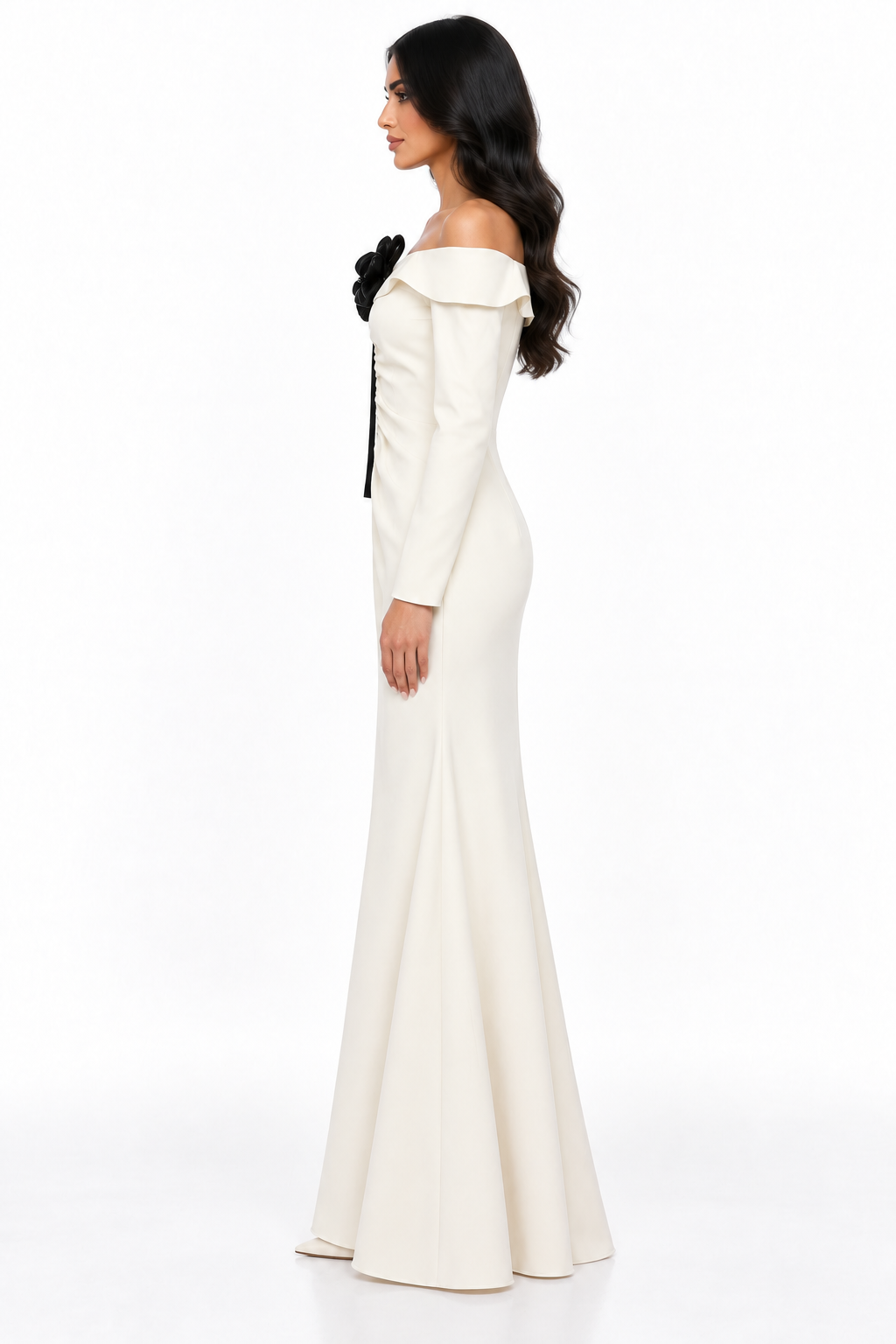 Ivory Off-Shoulder Floral Mermaid Dress - Celestine