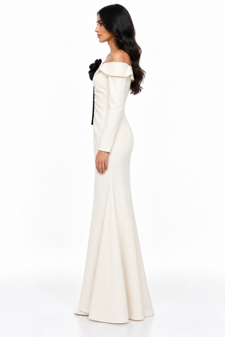 Ivory Off-Shoulder Floral Mermaid Dress - Celestine