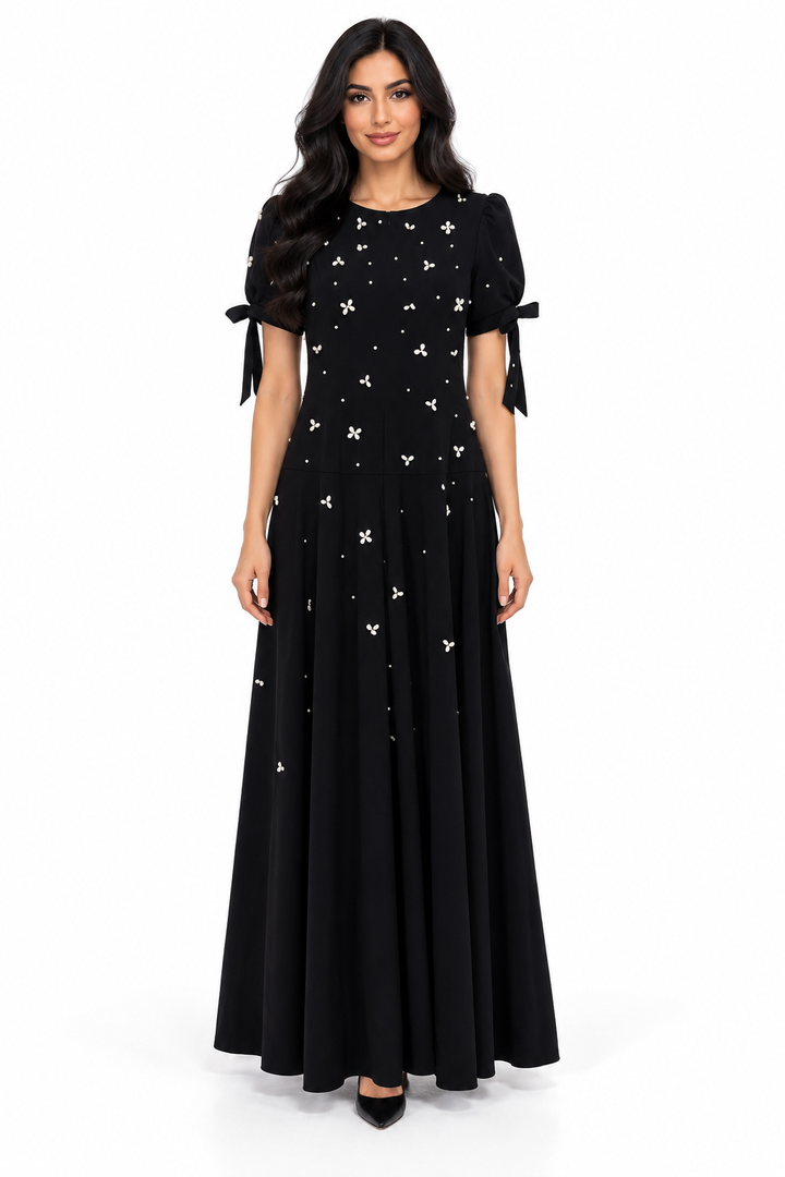 Black Floral Embellished Maxi Dress - Elowen