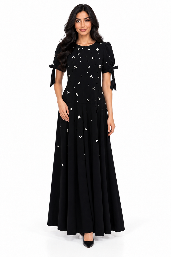 Black Floral Embellished Maxi Dress - Elowen