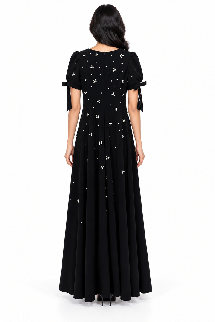 Black Floral Embellished Maxi Dress - Elowen