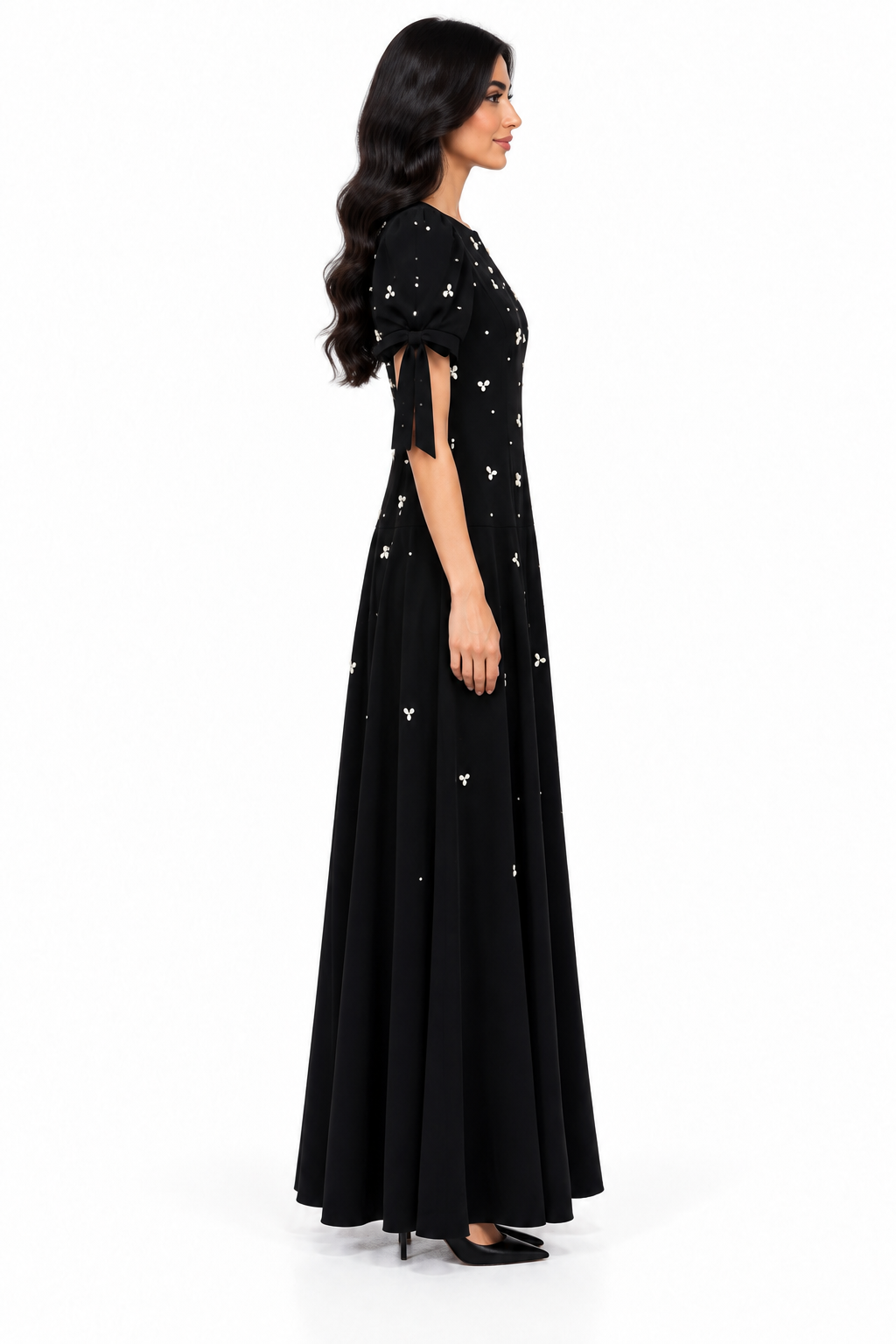 Black Floral Embellished Maxi Dress - Elowen