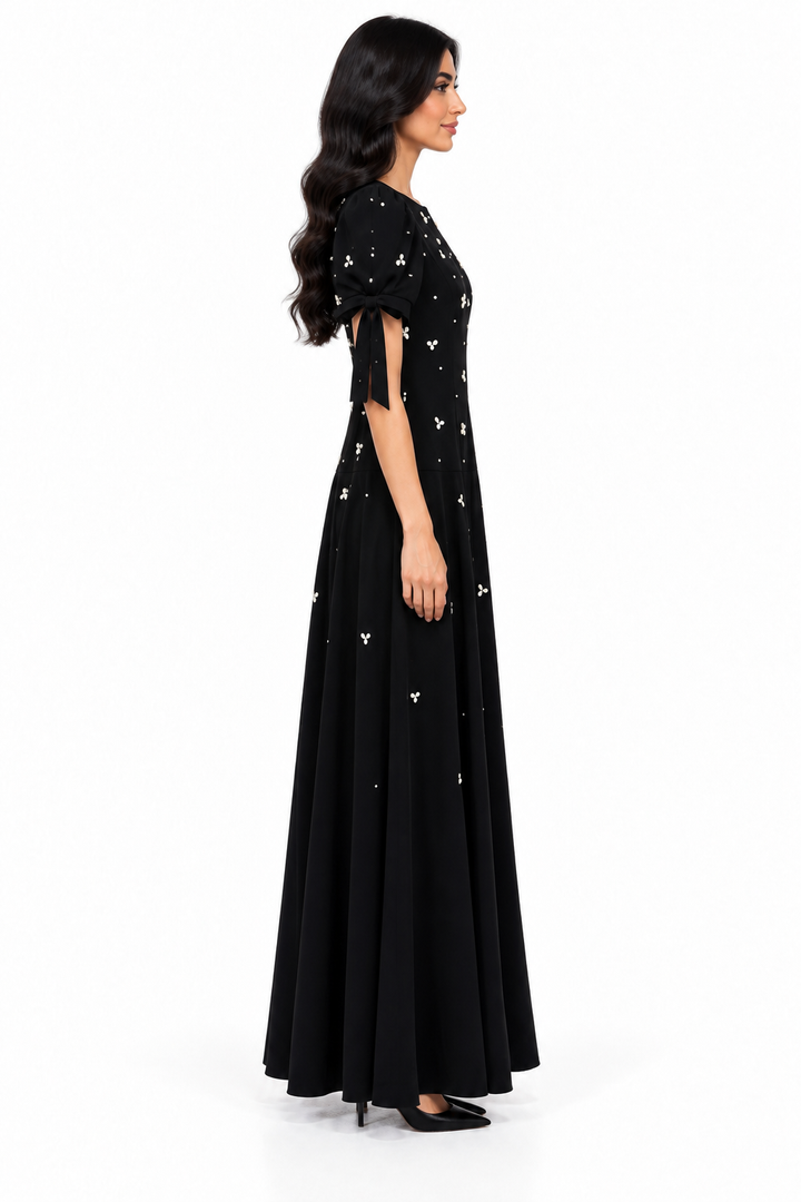 Black Floral Embellished Maxi Dress - Elowen