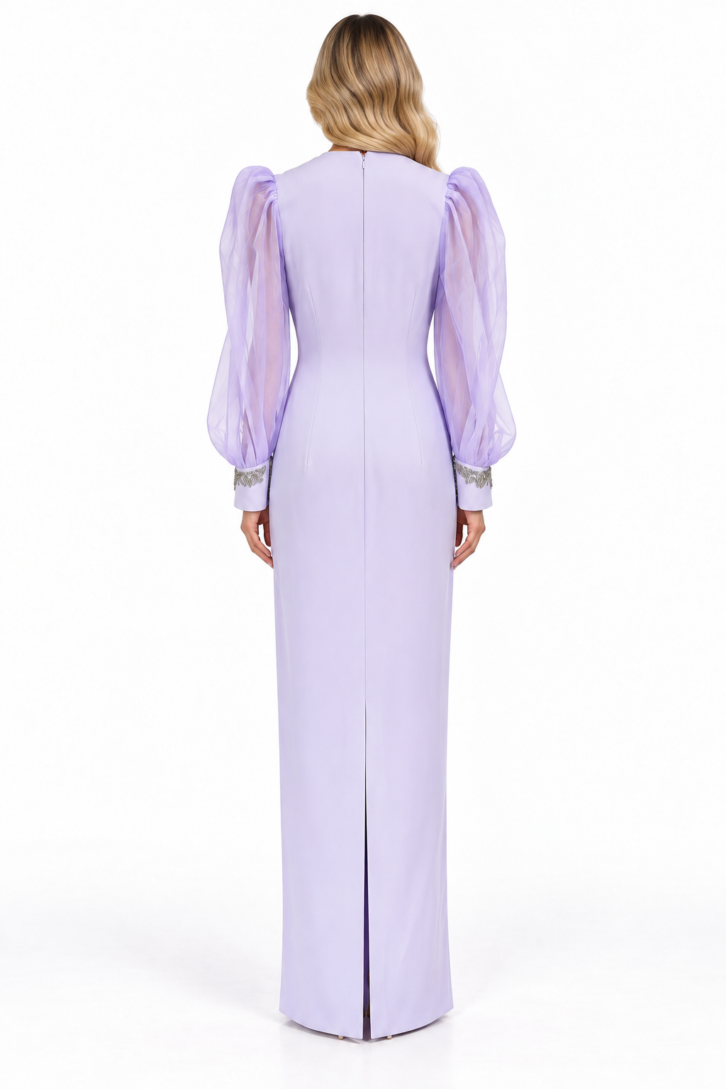 Lavender Sheer Sleeve Embellished Maxi Dress - Celestia