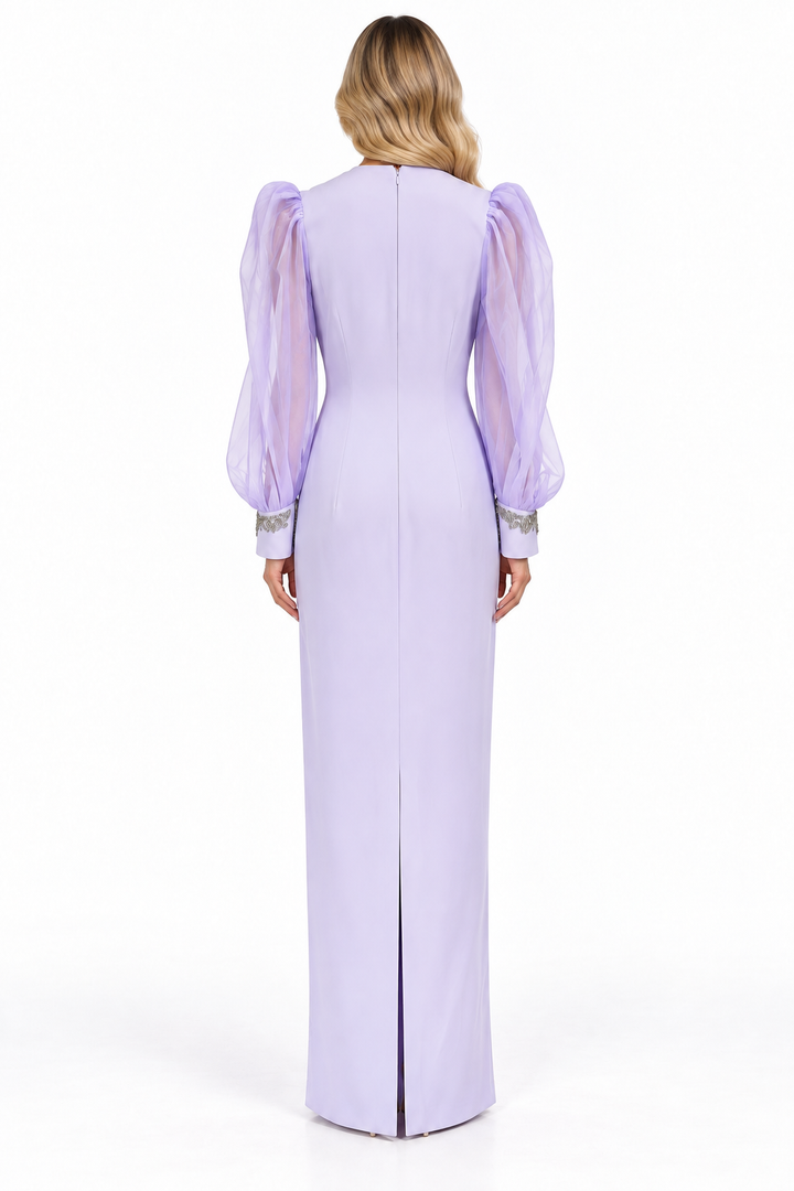 Lavender Sheer Sleeve Embellished Maxi Dress - Celestia