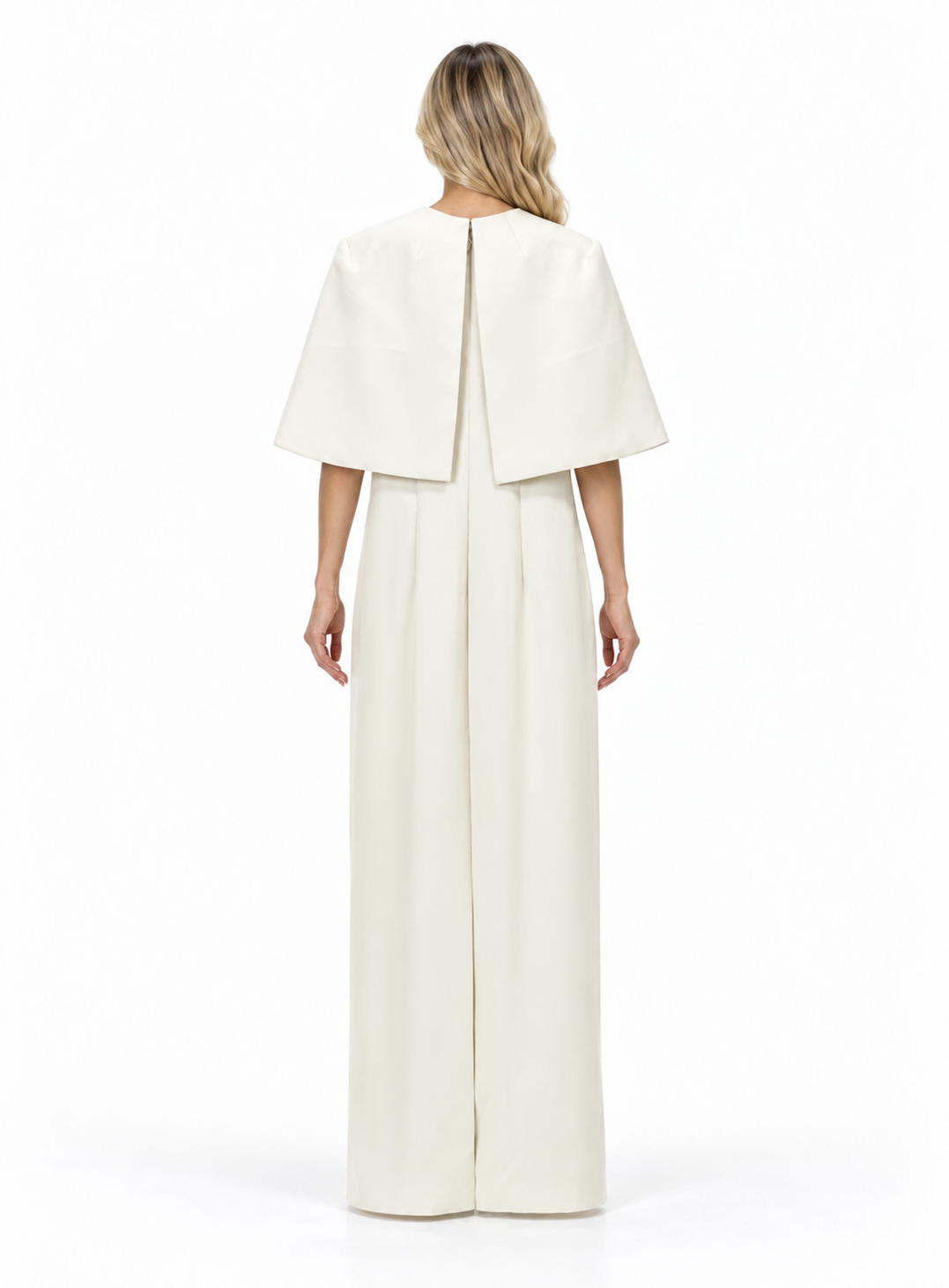 Ivory Embroidered Cape Maxi Dress - Elara