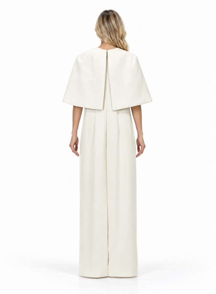 Ivory Embroidered Cape Maxi Dress - Elara