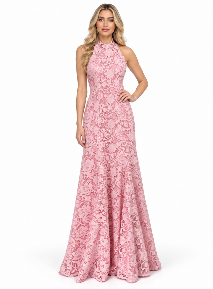 Blush Lace Halter Mermaid Maxi Dress - Rosalie