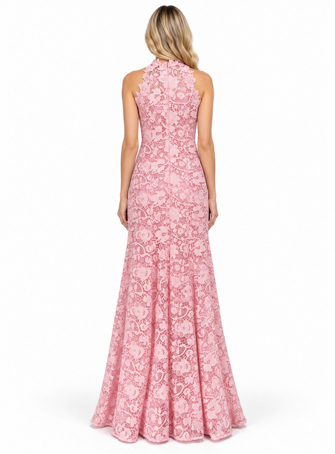 Blush Lace Halter Mermaid Maxi Dress - Rosalie