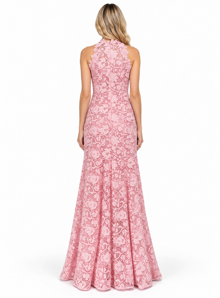 Blush Lace Halter Mermaid Maxi Dress - Rosalie
