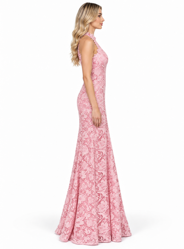 Blush Lace Halter Mermaid Maxi Dress - Rosalie