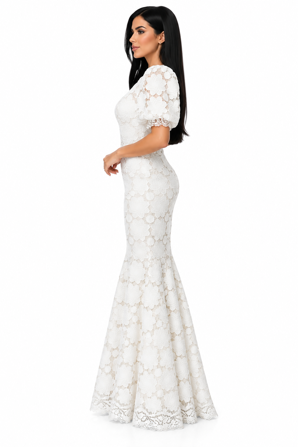 Ivory Floral Lace Mermaid Maxi Dress - Elowen